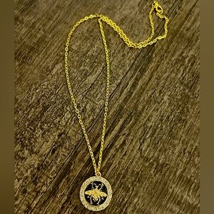 Bee Gold Plated Pendant 18 inch Necklace with CZ Halo